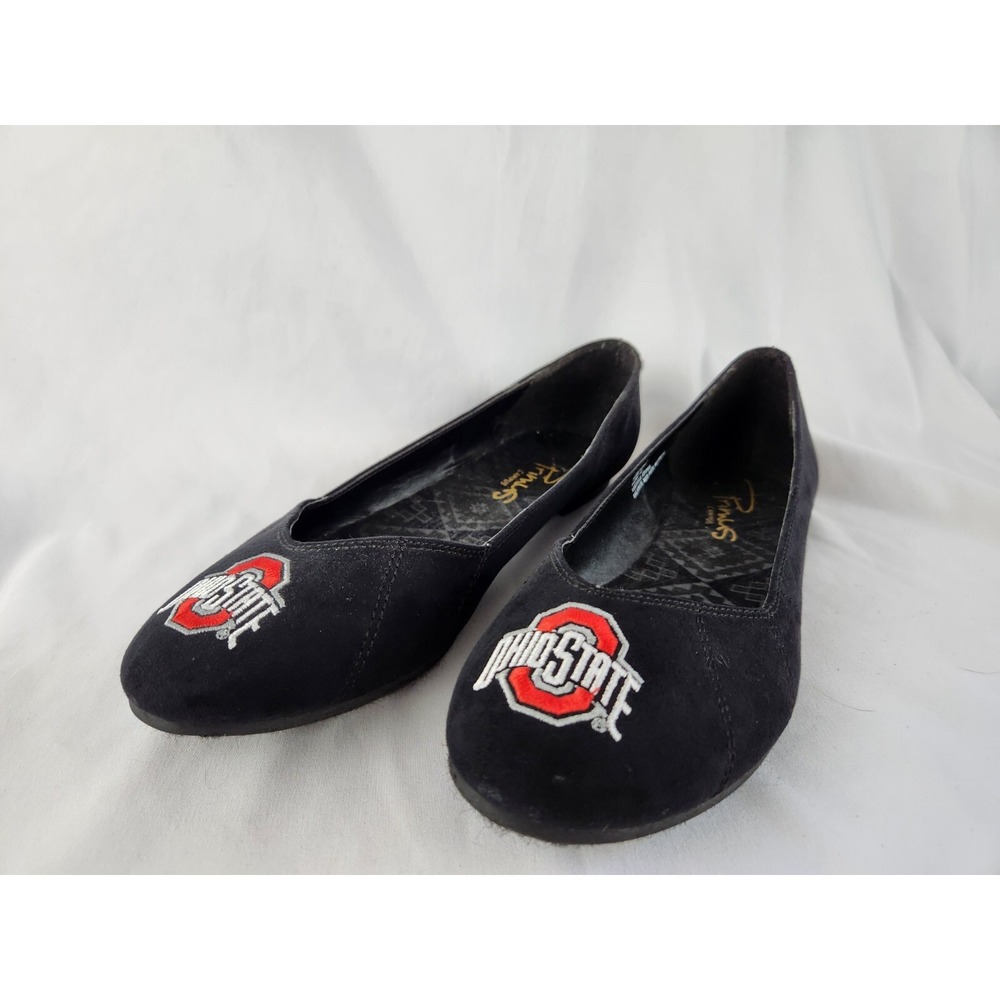 Primus Campus Ohio State OSU Shoes Flats Womens Sz 10 Slip On Black‎ Faux Suede